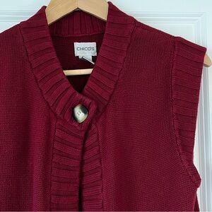 Chico's Women's Sweater Knit Sleeveless Burgundy Cardigan Vest - Size 0